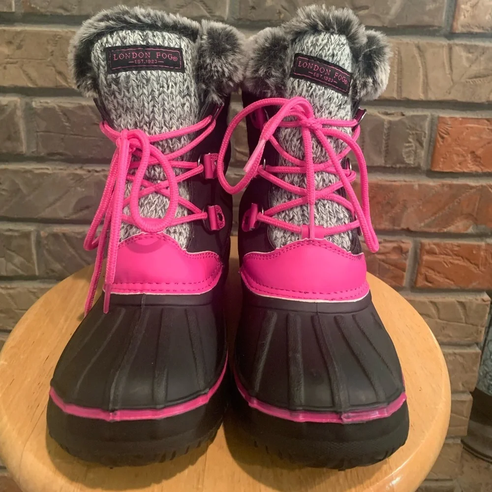 London Fog Pink/ Black/ Grey Girls Lace up Boots Size 3
